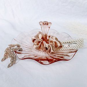 pink depression glass tray with handle